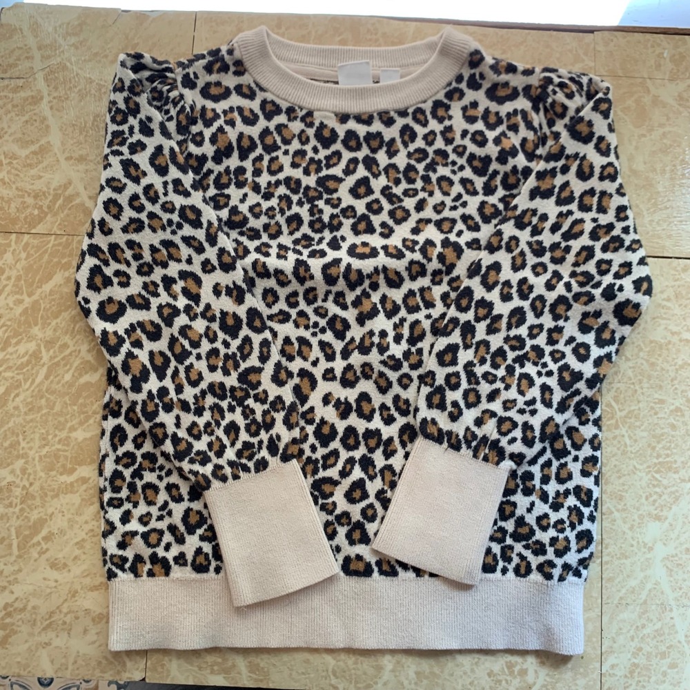 Gap Kids Sweater Size S 6-7 Leopard Animal Print Puff Sleeve Cotton Knit Cute